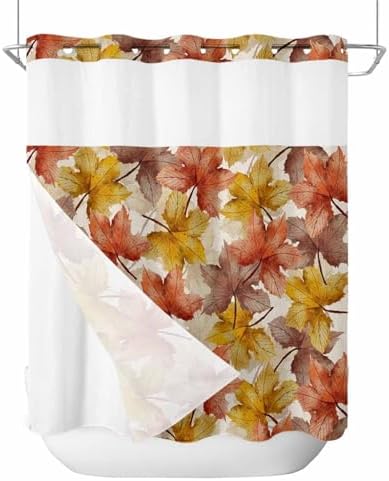 TocaHome Fall Orange Red Maple Leaf Shower Curtain Set