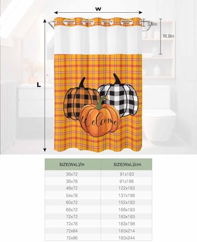 fall pumpkin no hook bath shower curtain set - soft 48x72 botanical design
