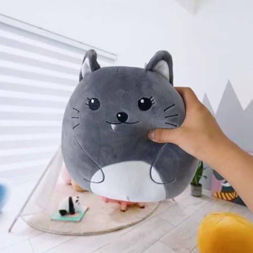 Cute Gray 10-Inch Plush Cat Pillow for Kids