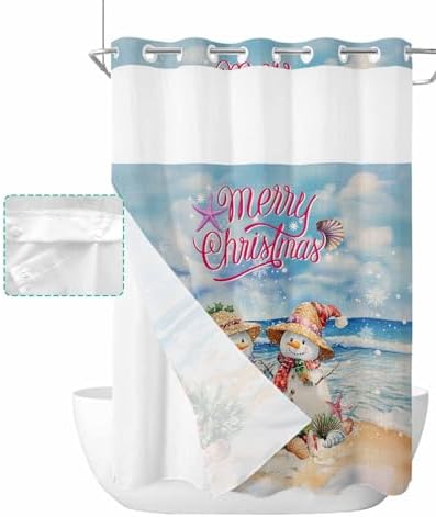 Bath Time Bliss No-hook Waterproof See-Through Shower Curtain