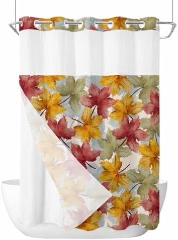 Fall Colorful No Hook Shower curtain Set