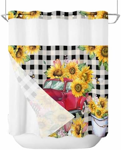 Stunning Bathroom shower curtains Red Truck Pull Sunflowers Waterproof Unique Design