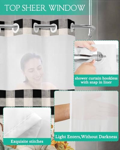 No Hook Cloth Fabric Shower Curtain Set