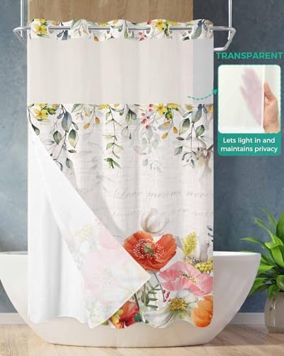 TocaHome No Hook Picks and Peaks See Through Window Waterproof Shower Curtain Set