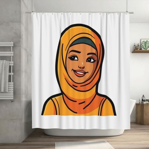 Daily Bohposes - Minimalistic fun cartoon girl shower curtain with 12 Hooks