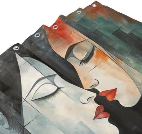 Kissing Girl Boho Shower Curtain Set Oil Painting Red Black