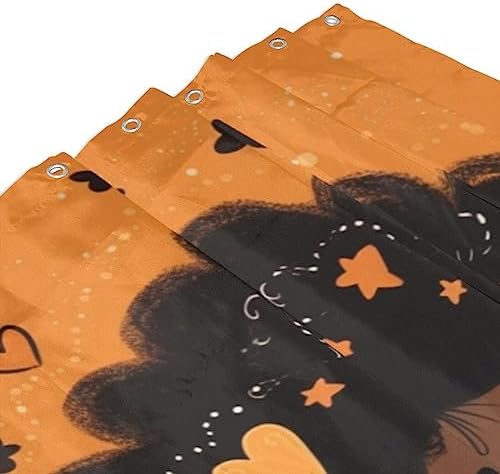 Smile Black Girl Bathroom Shower Curtain Set with Star Heart Design