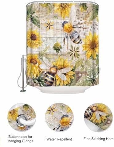 Bee Floral shower curtain set with caddy waterproof 60x72-inch farmhouse design
