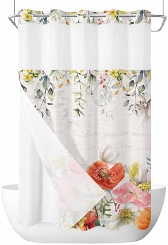 TocaHome No Hook Picks and Peaks See Through Window Waterproof Shower Curtain Set