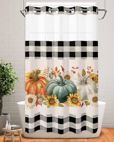 No Hook Cloth Fabric Shower Curtain Set