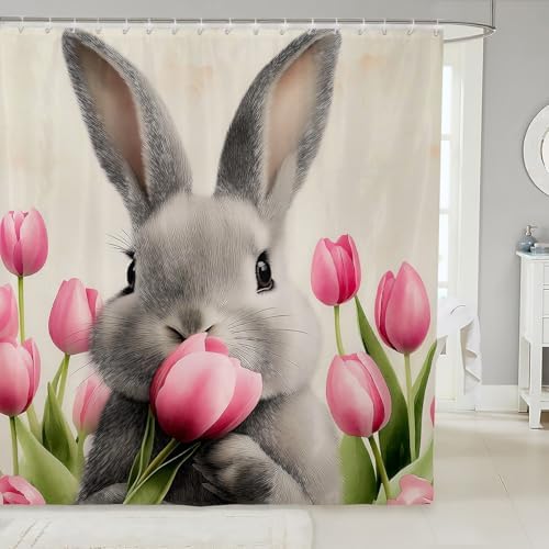 Cheerful Kids Bathroom Shower Curtain Happy Easter Day
