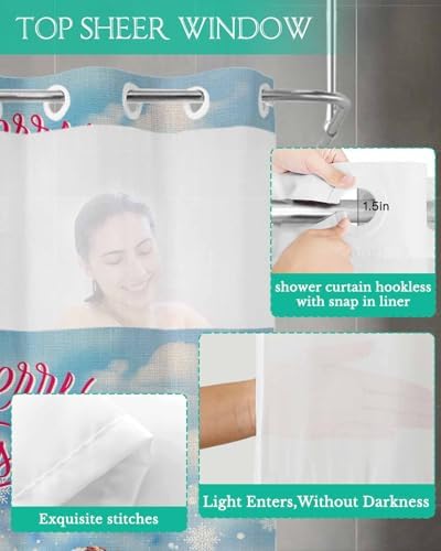 Bath Time Bliss No-hook Waterproof See-Through Shower Curtain