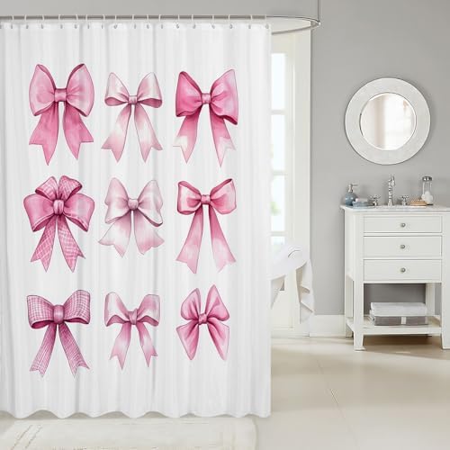 Fun Pink Bowknot Bathroom Shower Curtain Set for Kids