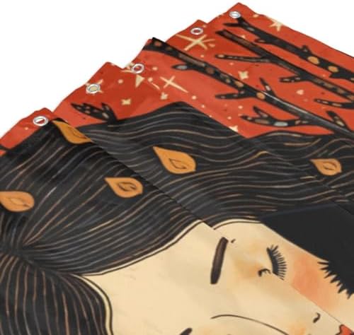 Striped Bath Shower Curtain Boho Design Red Flower Forest Starry Sky Set