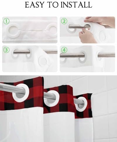 Luxurious Buffalo Plaid Bath Shower Curtain Waterproof 72x72 with Window Transparency