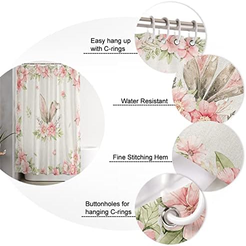 36x78 inch bunnies and flowers waterproof shower curtain set machine washable bathroom