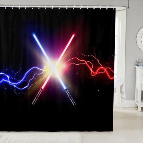 Castlevania Lightsaber Blue Red Neon Sparkle Waterproof Bath Curtain