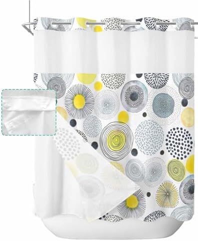 No Hook Waterproof Shower Curtain with Snap-In Liner