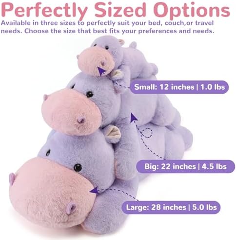 Meowtastic Hippo Weighted Plush Toy - 28 Inch 5 Pounds Comfort Pillow