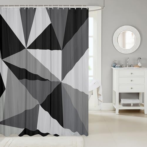 Jeffeloiu Black Grey Geometric Shower Curtain Set