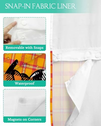 fall pumpkin no hook bath shower curtain set - soft 48x72 botanical design