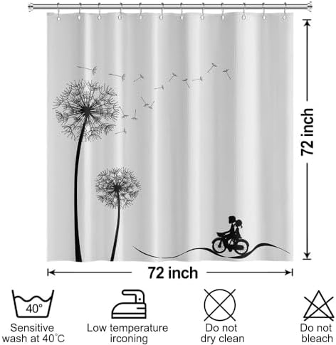 White Boho Shower Curtain Black Dandelions Waffle Shoot Curtains 72x72inches