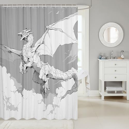 Feelyou Cartoon Dragon Shower Curtain Set 72x78 Kids Bath Curtain