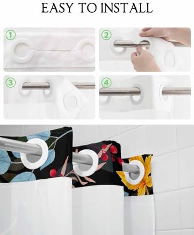 No Hook Virus-Resistant Bath Curtain 60x72 with See Through Top Window