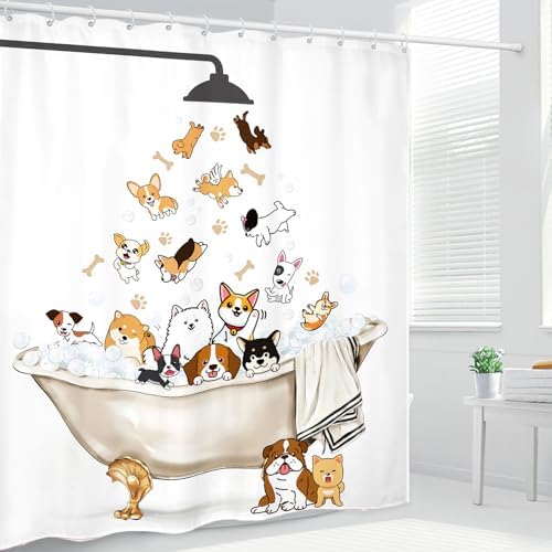 Adorable Hilarious DogCurtainsPack-in-ShowerPhewx72inchPoly-Washable-WaterproofPacks
