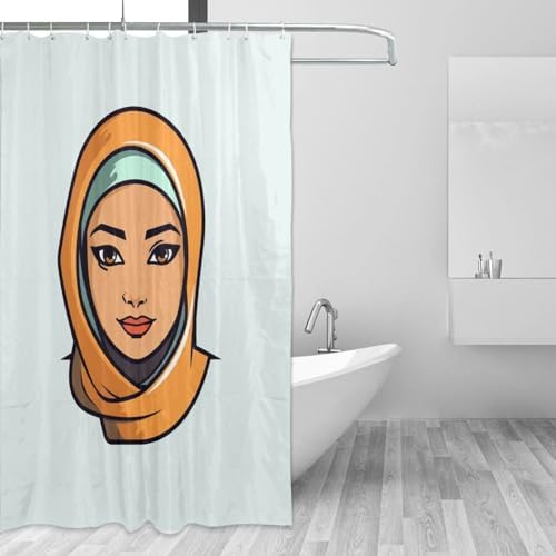 Cartoon Girl Minimalism Boho Shower Curtain Set
