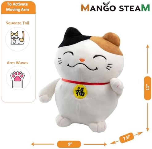 PrivateKeyed Kawaii Lucky Cat Plush with Waving Arm Ultra-Soft and Hypoallergenic