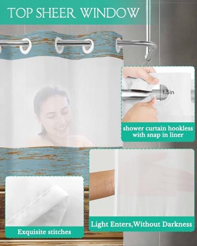 TocaHome No Hook Shower Curtain with Snap Liner 48x72