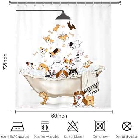 Adorable Hilarious DogCurtainsPack-in-ShowerPhewx72inchPoly-Washable-WaterproofPacks