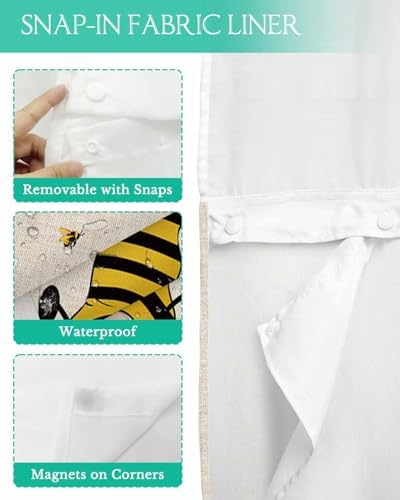 TocaHome No Hook Cloth Shower Curtain with Snap Liner Set