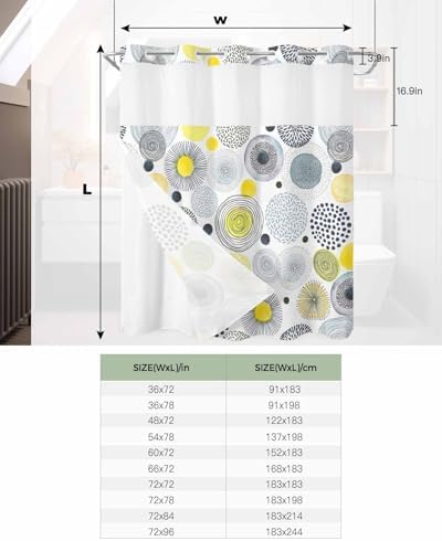No Hook Waterproof Shower Curtain with Snap-In Liner