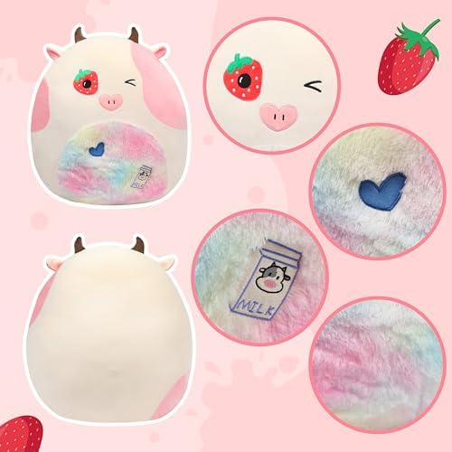 20-Inch Strawberry Cow Plush Pillow