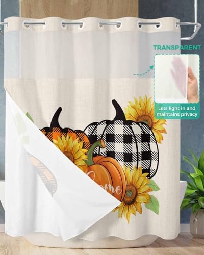 Fall Orange Pumpkin Shower Curtain Set No Hook Design Soft Durable