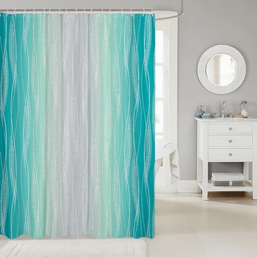 Erosebridal Teal Greyish White Shower Curtain with Turquoise Ombre Design