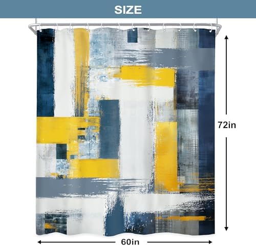 Newsely Abstract Geometric Shower Curtain Modern Design with Navy Blue and Yellow