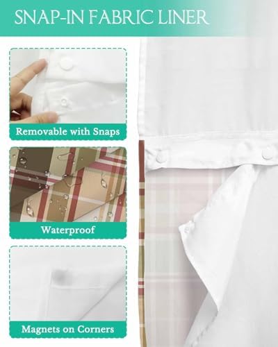TocaHome Green Red Stripe Shower Curtain Set with Snappable Liner