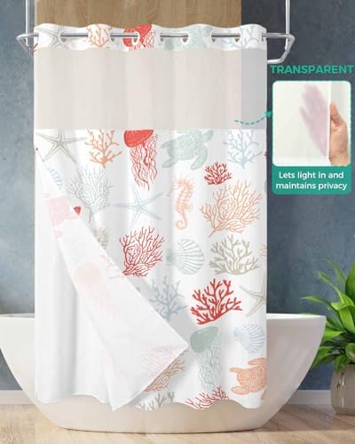 Waterproof Summer Shower Curtain with Snap-On Liner 54x78 inch