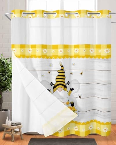 TocaHome Bee Gnomes Daisy Shower Curtain Set with Snap Liner