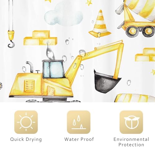 Riyidecor Tractor Kids Construction Shower Curtain Set