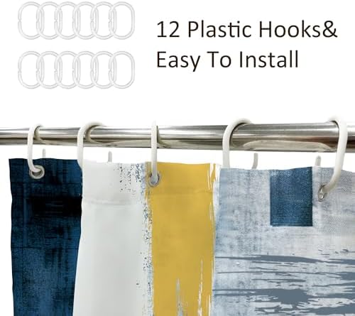 Newsely Abstract Geometric Shower Curtain Modern Design with Navy Blue and Yellow