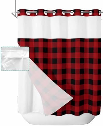 Luxurious Buffalo Plaid Bath Shower Curtain Waterproof 72x72 with Window Transparency