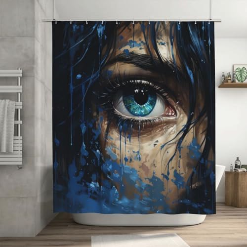 Blue Eye Bath Shower Curtain Set - Abstract Hippie Design