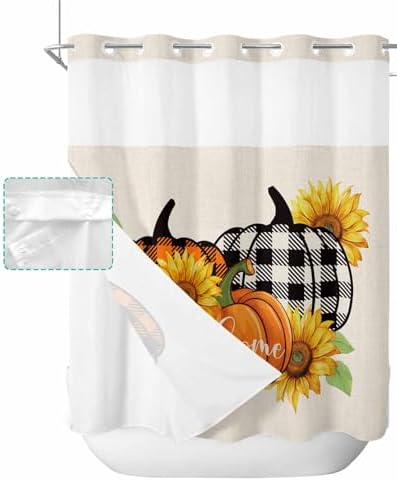Fall Orange Pumpkin Shower Curtain Set No Hook Design Soft Durable