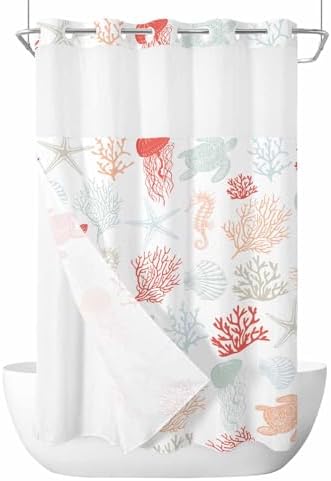 Waterproof Summer Shower Curtain with Snap-On Liner 54x78 inch