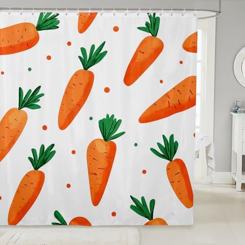 Cute Kawaii Carrot Shower Curtain 72x72 Farm-Themed Bathroom Accessory