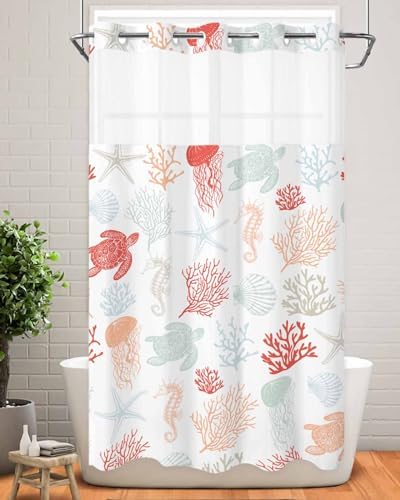 Waterproof Summer Shower Curtain with Snap-On Liner 54x78 inch